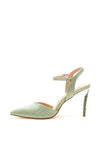 Menbur Shimmer Pointed Toe Gem Heel Court Shoes, Green