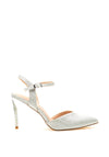 Menbur Shimmer Pointed Toe Gem Heel Court Shoes, Silver