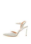 Menbur Shimmer Pointed Toe Gem Heel Court Shoes, Silver