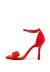 Menbur Faux Suede Square Toe Heeled Sandals, Red