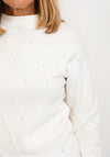 Micha Quilted Pearl Detail Knit Jumper, Cream