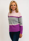 Micha Colour Block Roll Neck Knit Pullover, Pink Multi