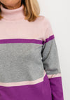 Micha Colour Block Roll Neck Knit Pullover, Pink Multi