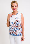 Leon Collection Floral Sleeveless Jumper, White & Blue