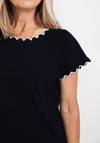 Micha Contrast Trim Short Sleeve Knit Sweater, Navy