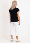 Micha Contrast Trim Short Sleeve Knit Sweater, Navy