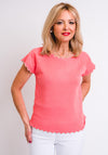 Leon Collection Scallop Trim Short Sleeve Jumper, Coral