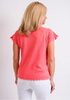 Leon Collection Scallop Trim Short Sleeve Jumper, Coral