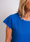Leon Collection Scallop Trim Short Sleeve Jumper, Blue