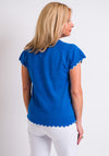 Leon Collection Scallop Trim Short Sleeve Jumper, Blue