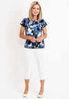 Micha Fine Knit Floral Short Sleeved Sweater, Blue Multi