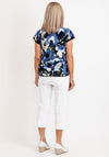 Micha Fine Knit Floral Short Sleeved Sweater, Blue Multi