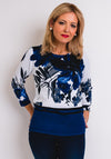 Leon Collection Floral Fine Knit Jumper, Blue Multi