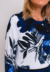 Leon Collection Floral Fine Knit Jumper, Blue Multi