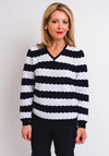 Leon Collection Striped Textured Jumper, Navy & White