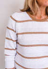 Leon Collection Embossed Stripe Jumper, White & Tan