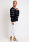 Leon Collection Embossed Stripe V-Neck Jumper, Navy