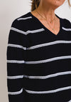 Leon Collection Embossed Stripe V-Neck Jumper, Navy