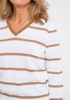 Leon Collection Embossed Stripe V-Neck Jumper, White