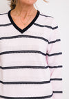 Leon Collection Embossed Stripe V-Neck Jumper, Pink
