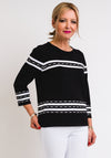 Leon Collection Stitch & Stripe Print Jumper, Black