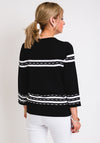 Leon Collection Stitch & Stripe Print Jumper, Black