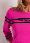 Leon Collection Stitch & Stripe Print Jumper, Pink