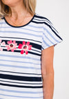 Leon Collection Striped Flower Print T-Shirt, Blue & Pink