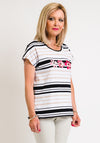 Leon Collection Striped Flower Print T-Shirt, Beige & Pink