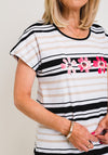 Leon Collection Striped Flower Print T-Shirt, Beige & Pink
