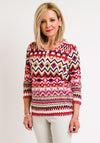 Leon Collection Geometric Print Zip Top, Pink Multi
