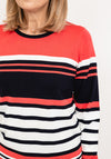 Micha Block Stripe Light Knight Jumper, Coral Multi