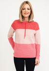 Micha Ribbed Drawstring Neck Pullover, Pink Multi