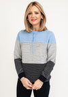 Micha Ribbed Drawstring Neck Pullover, Blue Multi