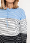 Micha Ribbed Drawstring Neck Pullover, Blue Multi