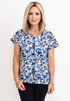 Micha Floral Round Zip Neck T-Shirt, Blue Multi