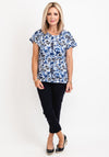Micha Floral Round Zip Neck T-Shirt, Blue Multi