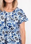 Micha Floral Round Zip Neck T-Shirt, Blue Multi