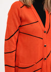 Micha Line Pattern Long Knit Cardigan, Orange