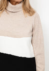 Micha Ribbed Roll Neck Sweater, Beige & Black