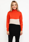 Micha Ribbed Roll Neck Sweater, Orange & Black