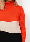 Micha Ribbed Roll Neck Sweater, Orange & Black