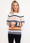 Micha Round Neck Striped Knit Jumper, Orange Multi