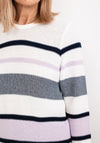 Micha Round Neck Striped Knit Jumper, Purple Multi