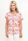 Micha Floral Round Zip Neck T-Shirt, Pink Multi