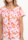 Micha Floral Round Zip Neck T-Shirt, Pink Multi