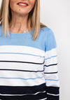 Micha Striped Fine Knit Sweater, Blue & Navy