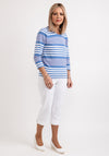 Micha Striped Three Quarter Sleeve T-Shirt, Blue Multi
