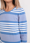 Micha Striped Three Quarter Sleeve T-Shirt, Blue Multi