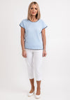 Micha Contrast Trim Short Sleeve Knit Sweater, Light Blue